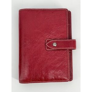 Filofax Leather Organizer Red Personal Size w/ Box Inserts Zip Pocket Planner